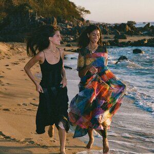 Staud Hyacinth Patchwork Paisley Bandana Rainbow Sheer Tiered Maxi Dress